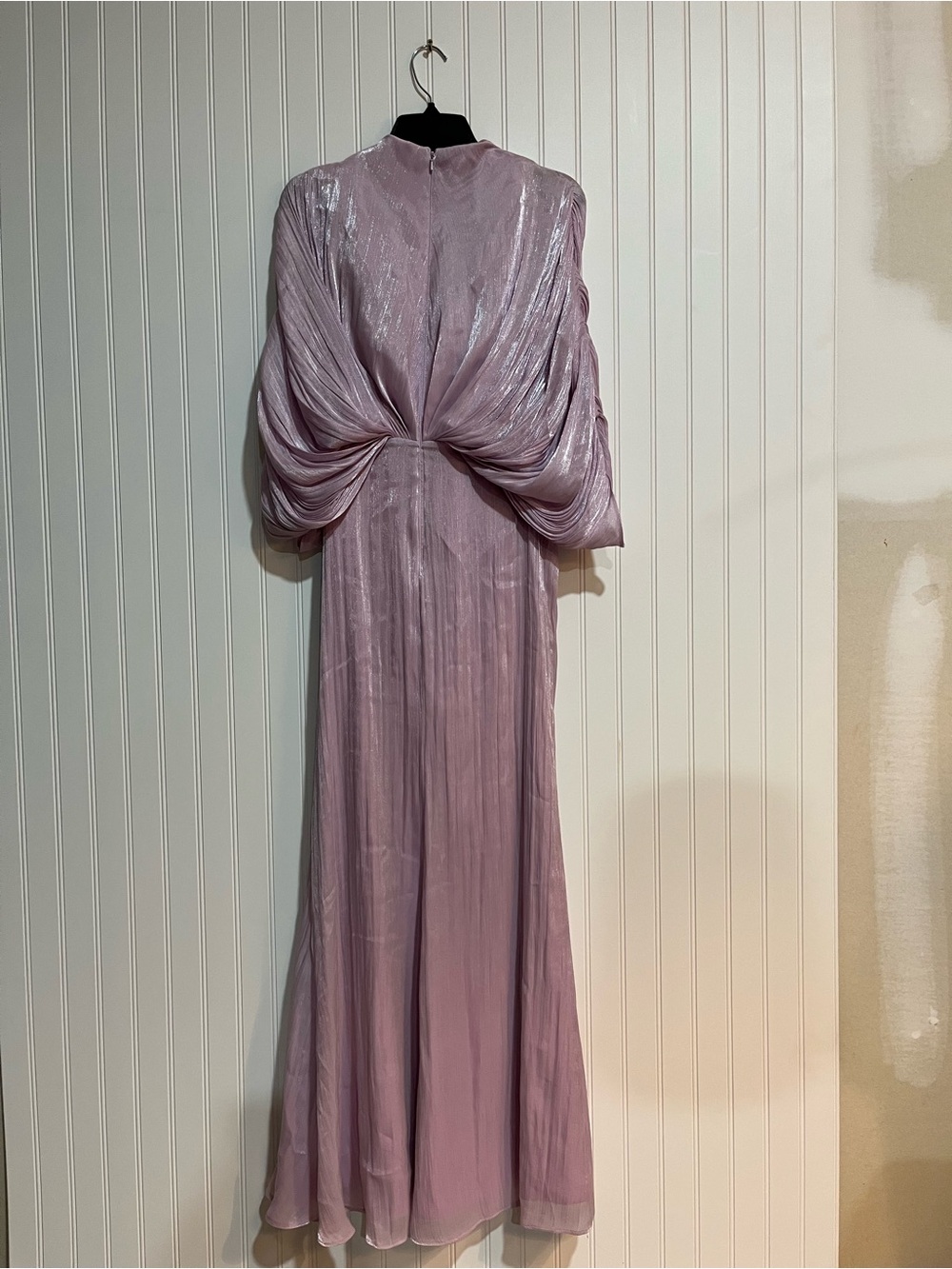Badgley Mischka Soft Lilac Draped V-Neck Maxi Gown - Picture 8 of 11